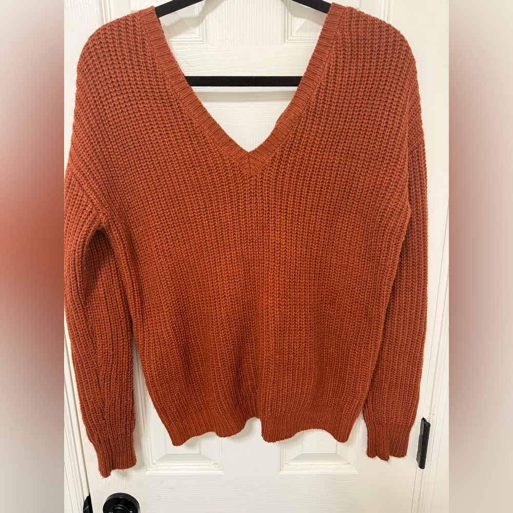 M Rust V-Neck Women's Sweater
